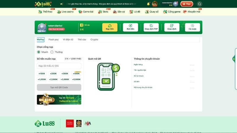 Các Phương Thức Nạp Tiền LU88 Phổ Biến Nhất