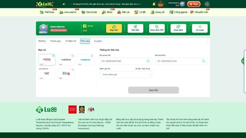 Hướng Dẫn Nạp Tiền LU88 Trên Điện Thoại